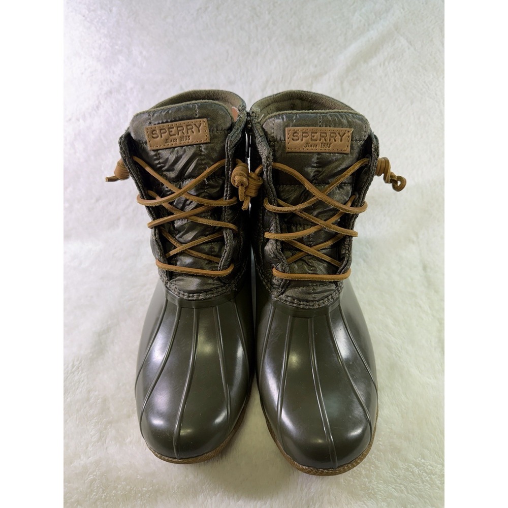 Sperry Saltwater Women's Green Lined Lace-Up Ankle Rain Boots Rubber 10